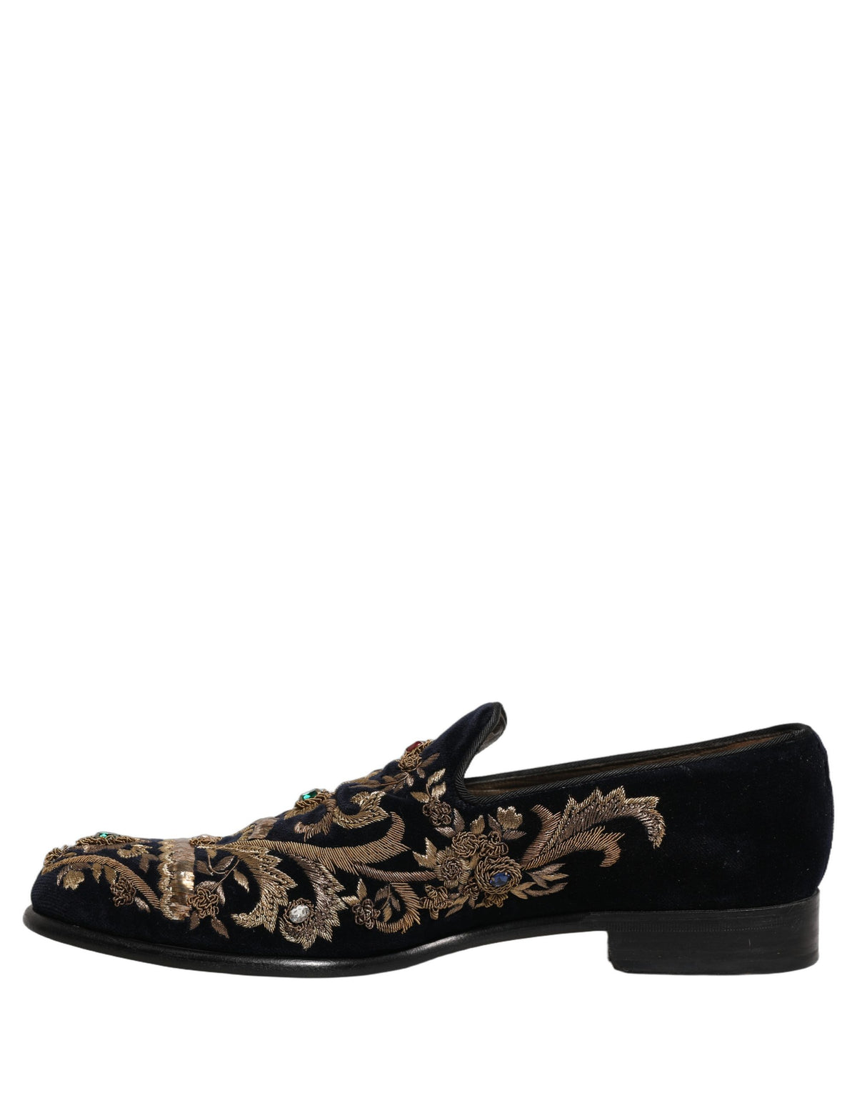 Black Velvet Embellished Dress Loafers Shoes