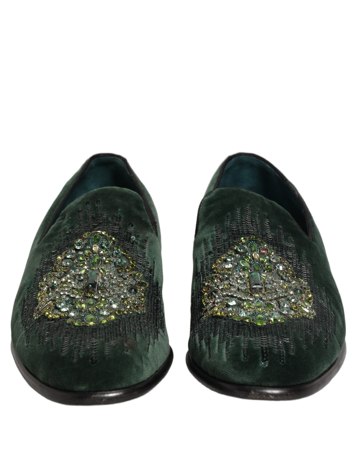 Green Velvet Embellished Dress Loafers Shoes