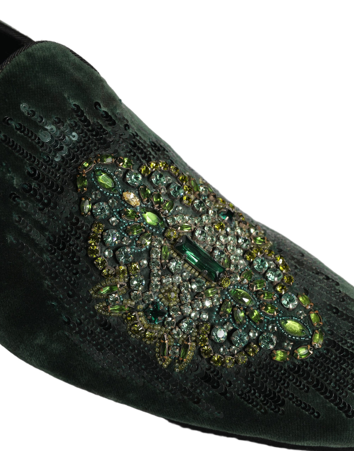 Green Velvet Embellished Dress Loafers Shoes