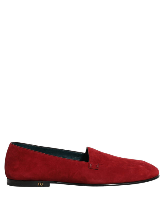 Red Suede Logo Slip On Flats Loafers Shoes