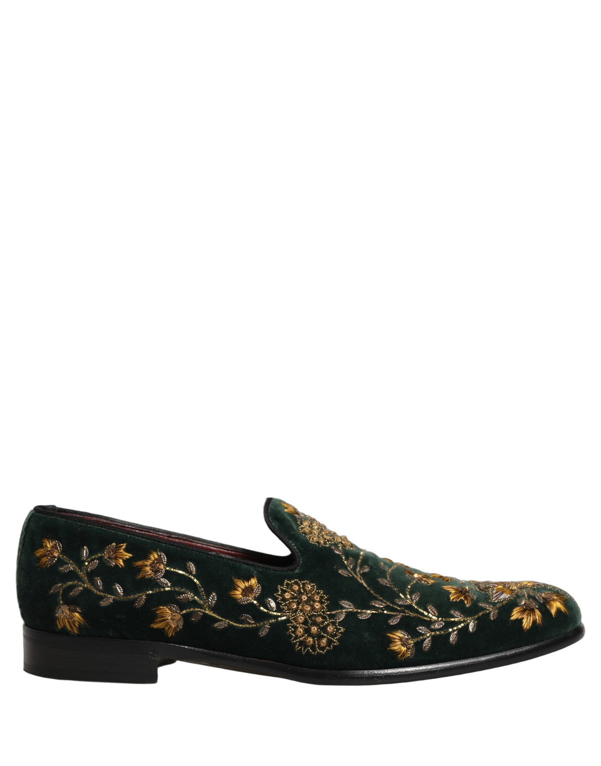 Green Floral Embroidery Dress Loafers Shoes