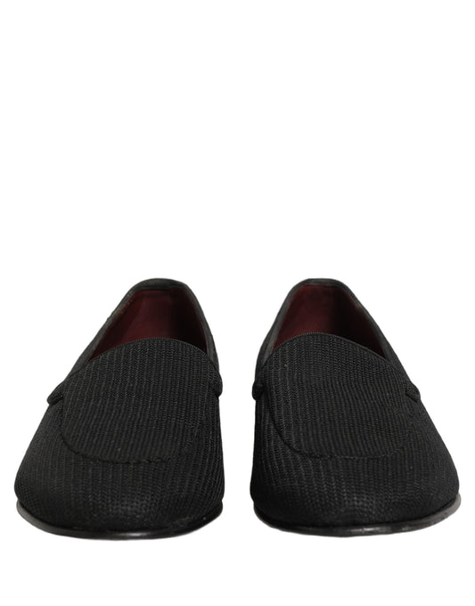 Black Woven Men Slip On Dress Loafers Shoes