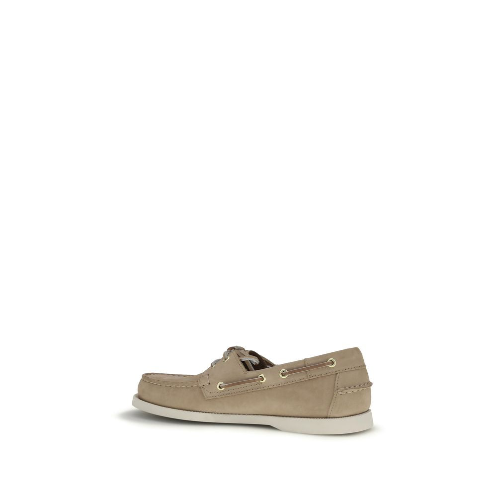 Beige Calf Leather Bos Taurus Slip-On Loafers
