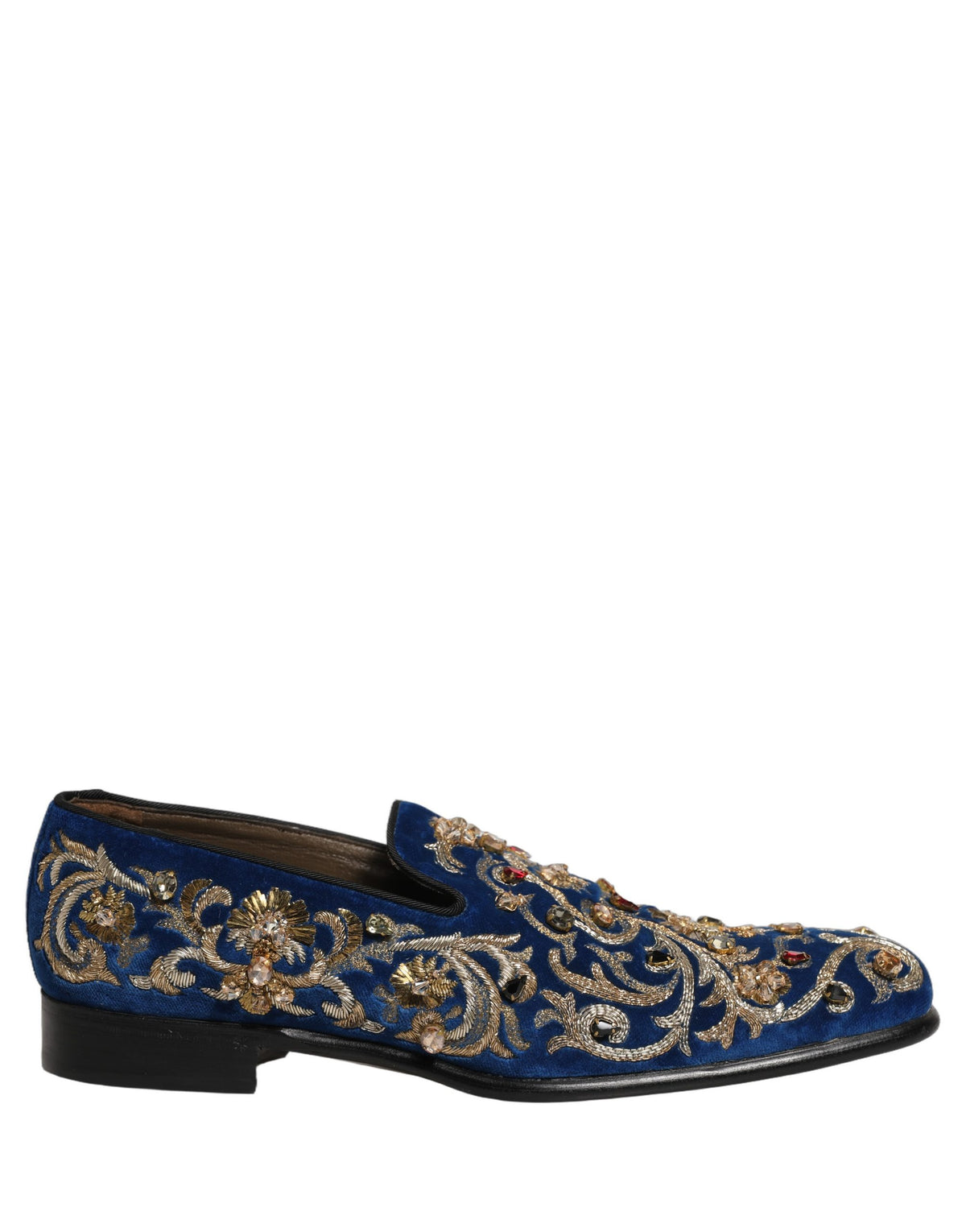 Blue Velvet Embellished Dress Loafers Shoes
