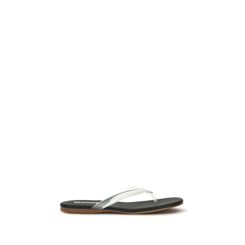 Black Calf Leather Bos Taurus Flip-Flop Sandals
