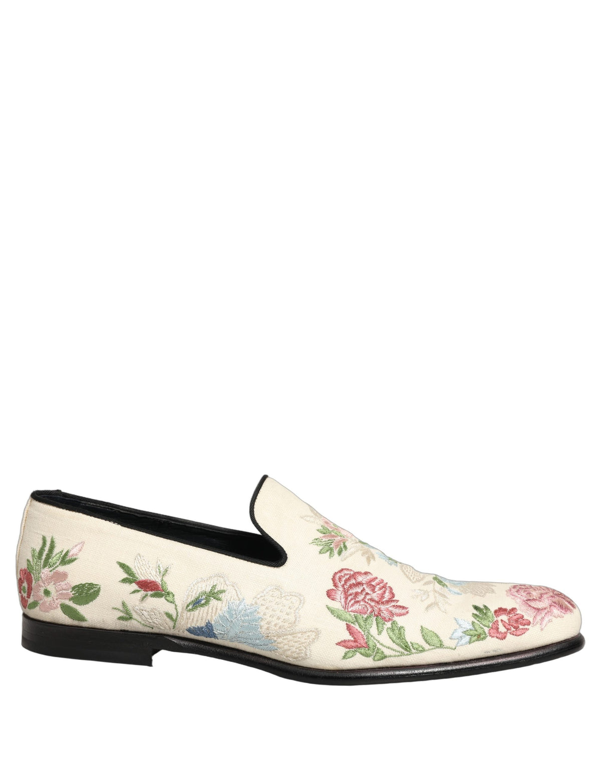 White Floral Embroidery Dress Loafers Shoes