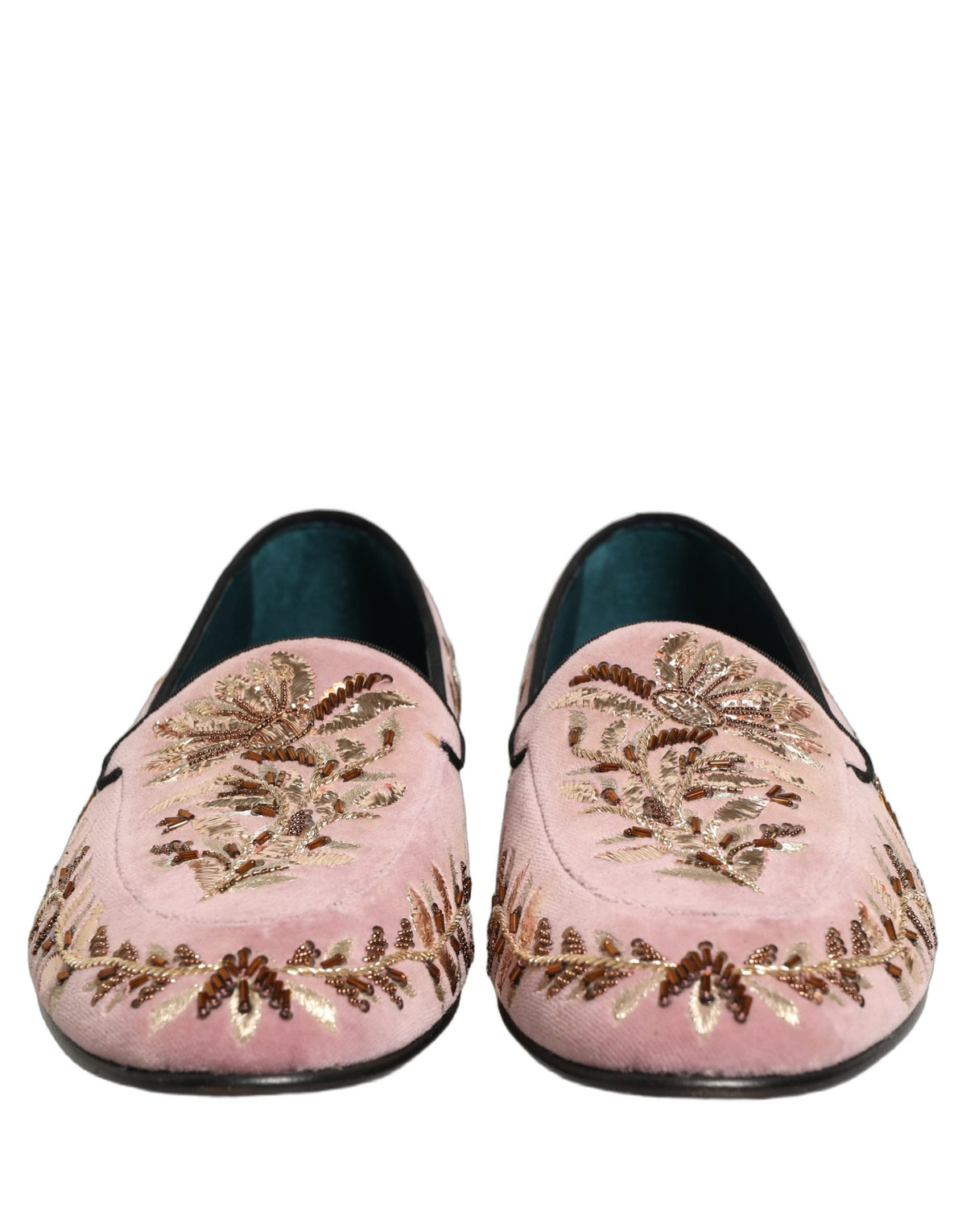 Pink Velvet Floral Embroidery Loafers Shoes