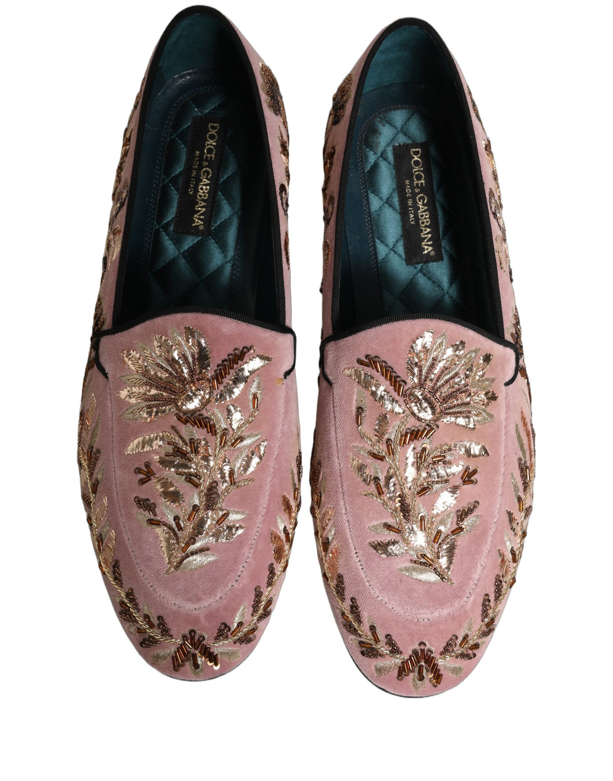 Pink Velvet Floral Embroidery Loafers Shoes