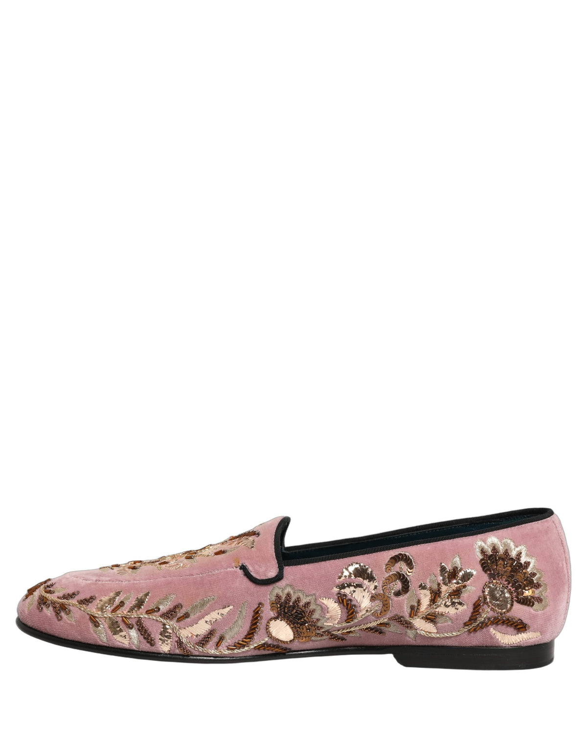 Pink Velvet Floral Embroidery Loafers Shoes
