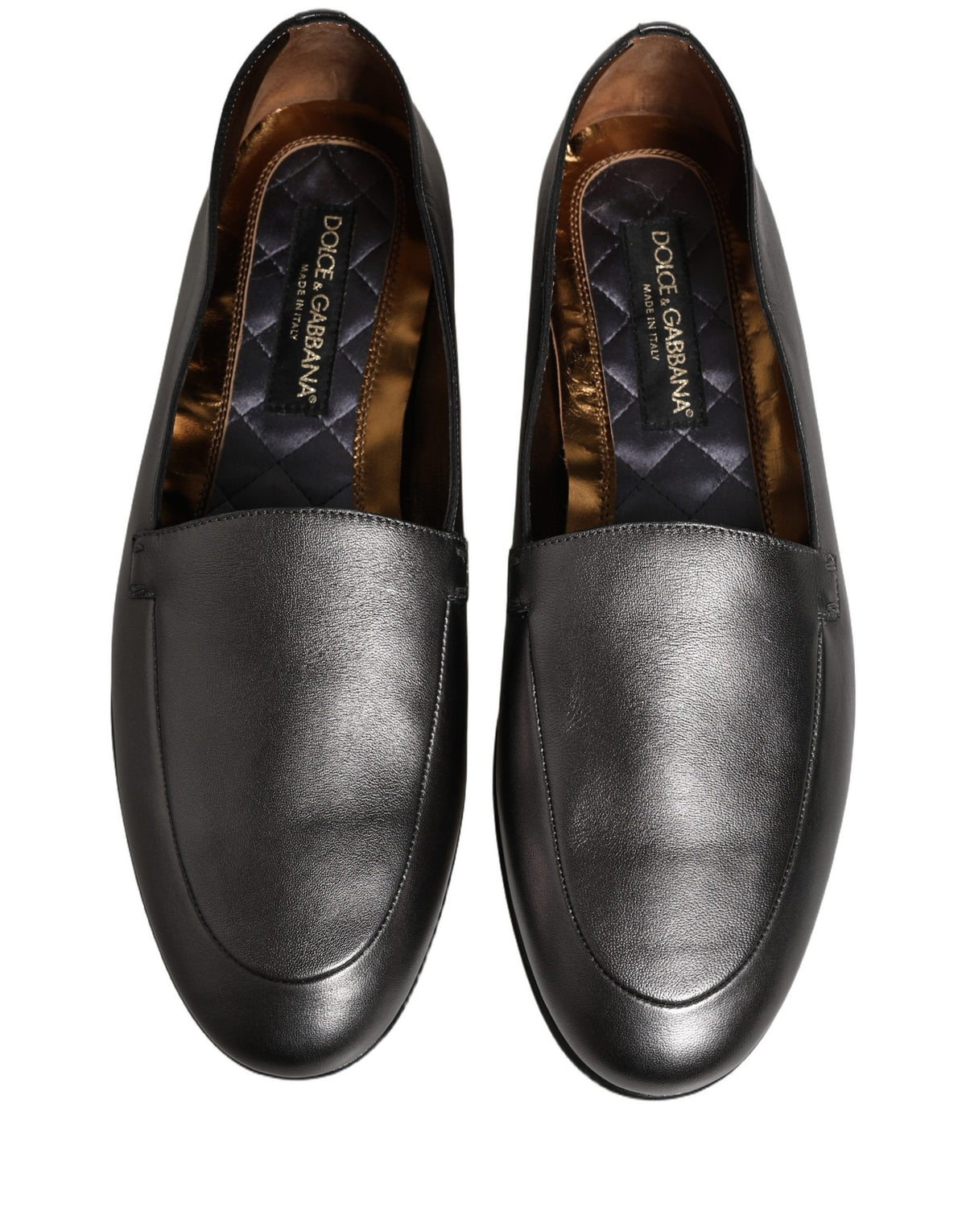 Silver Leather DG Logo Slip On Loafers Shoes