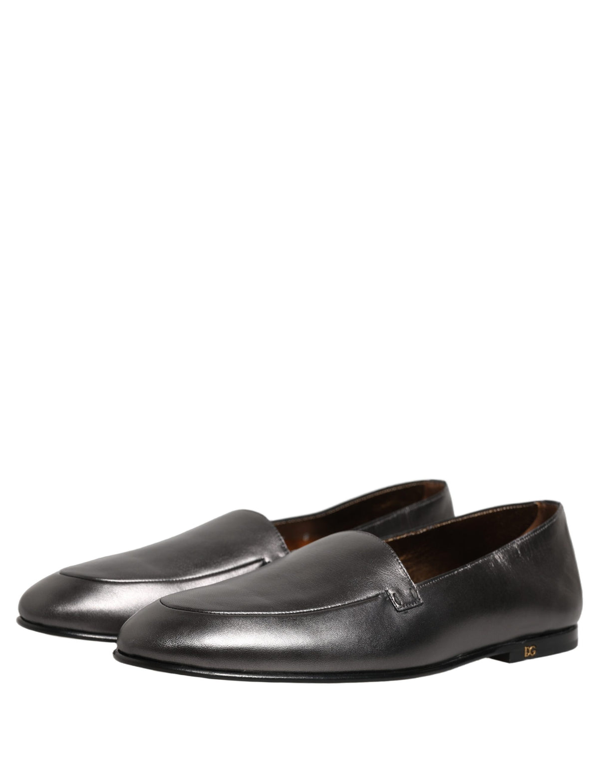 Silver Leather DG Logo Slip On Loafers Shoes