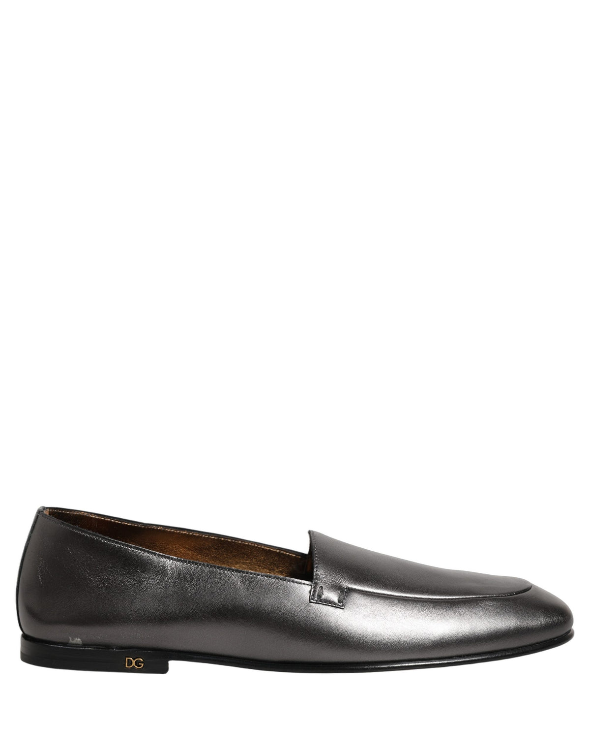 Silver Leather DG Logo Slip On Loafers Shoes