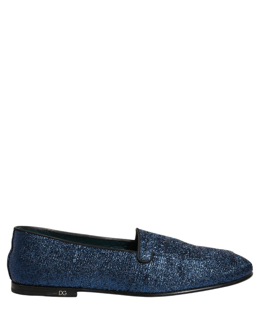 Blue Glitter Lurex DG Logo Dress Loafers Shoes