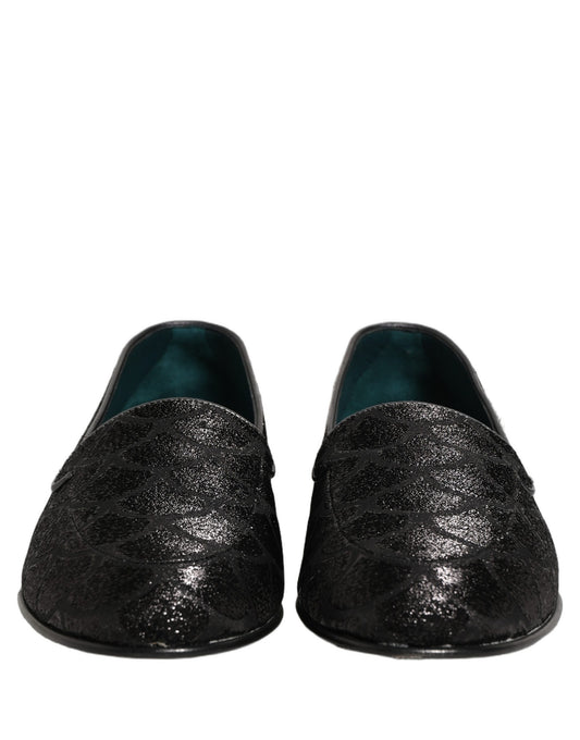 Black Glitter Brocade Men Dress Loafers Shoes