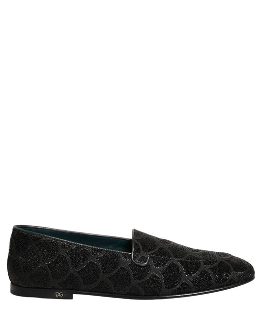 Black Glitter Brocade Men Dress Loafers Shoes