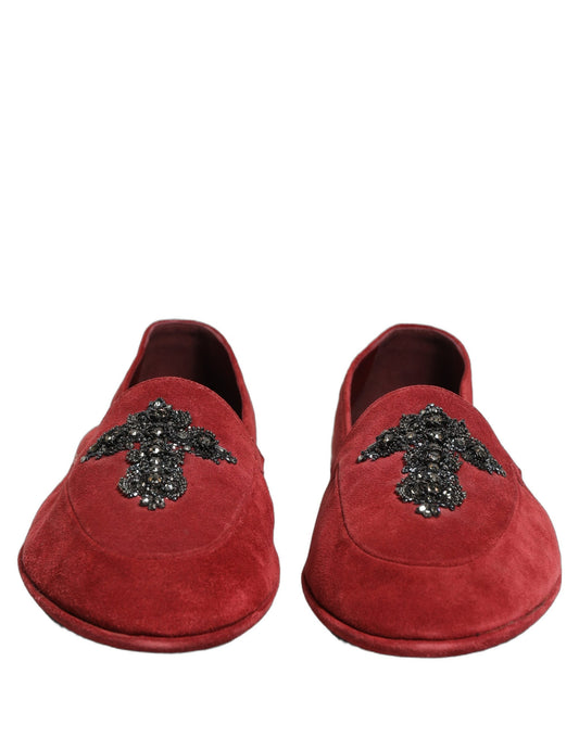 Red Suede Cross Slip On Dress Loafers Shoes