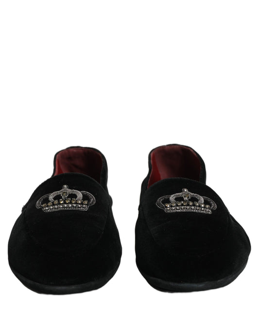 Black Crown Embellished Dress Loafers Shoes