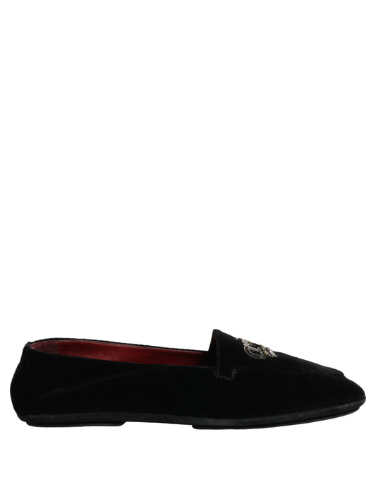 Black Crown Embellished Dress Loafers Shoes