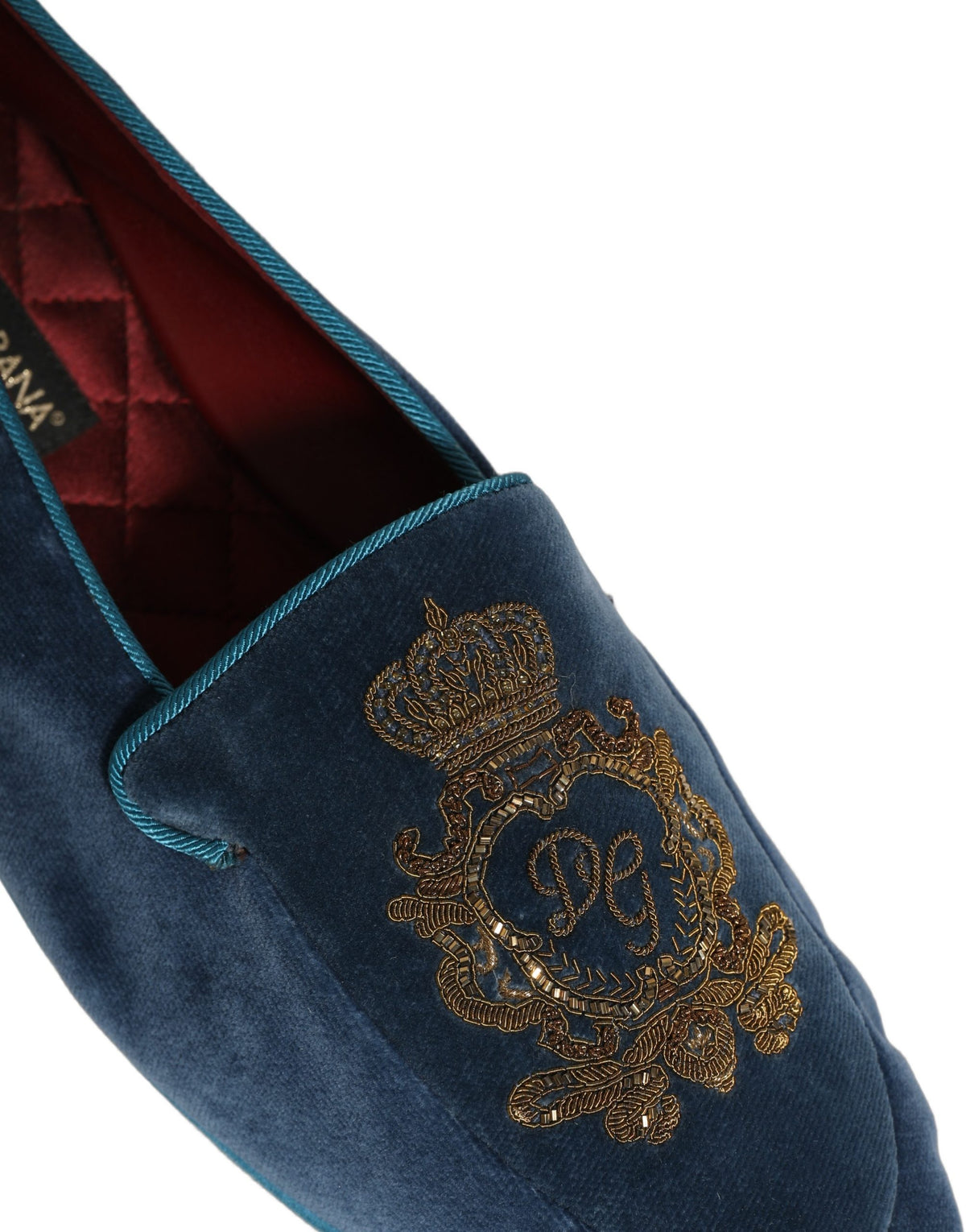 Blue Velvet Crown Embroidery Loafers Shoes