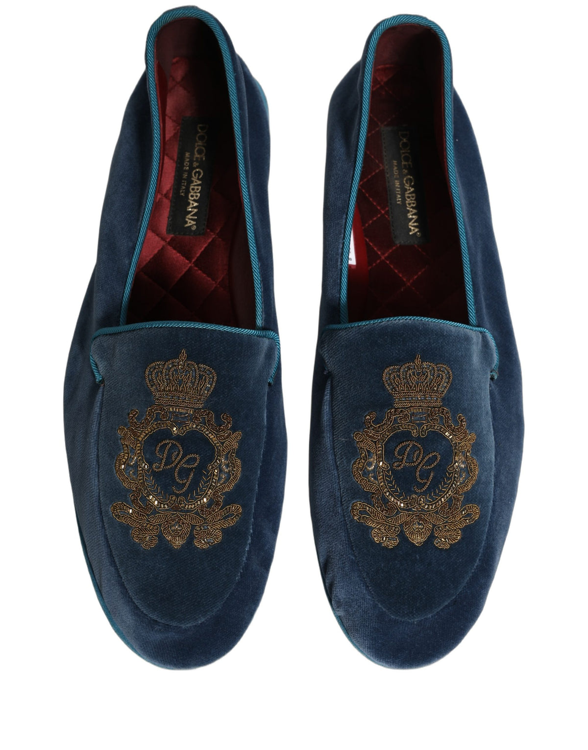 Blue Velvet Crown Embroidery Loafers Shoes