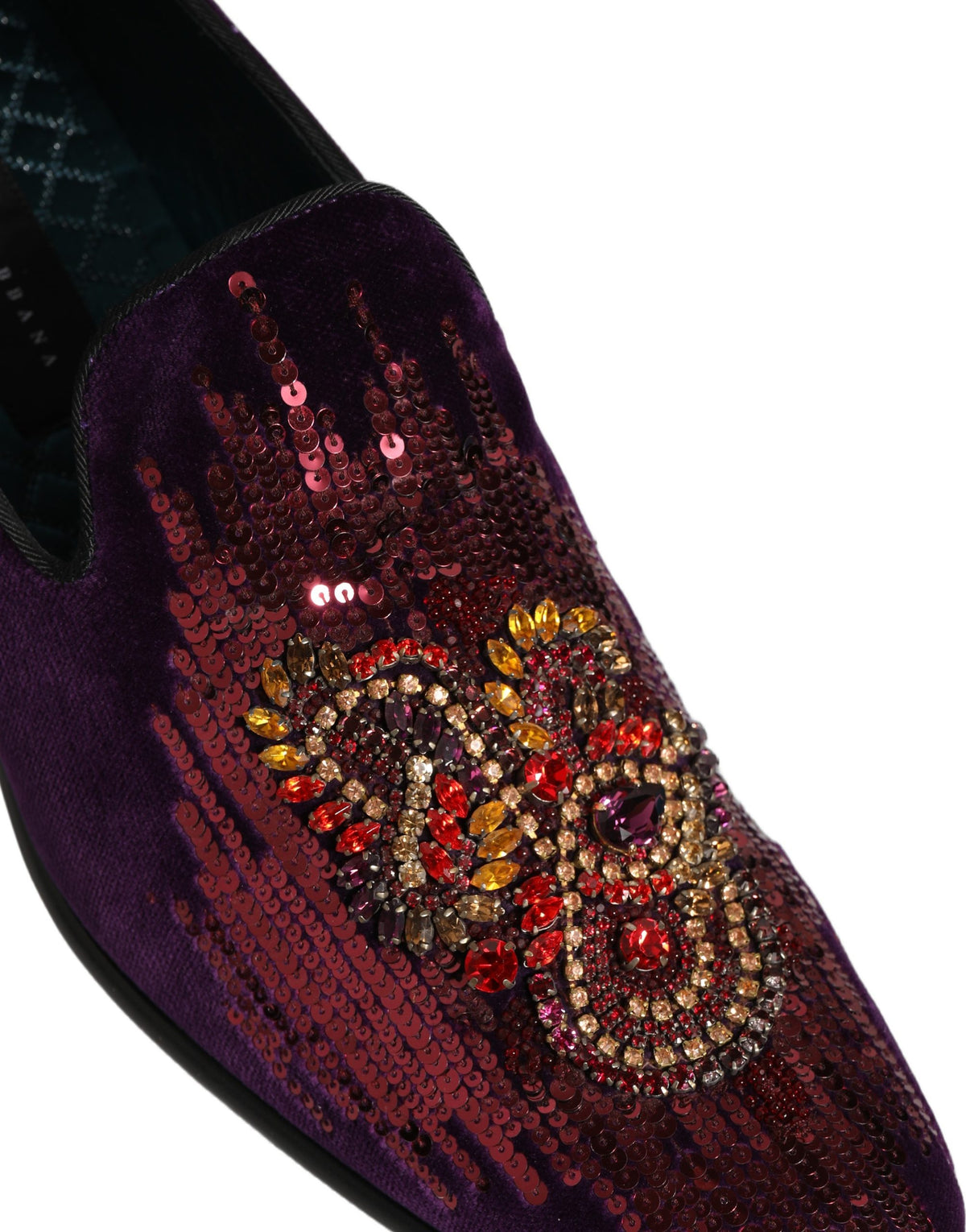 Violet Velvet Rhinestone Sequin Loafers Shoes