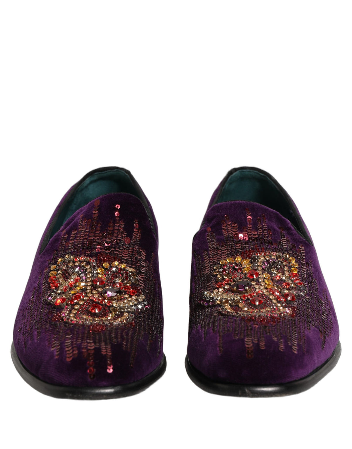 Violet Velvet Rhinestone Sequin Loafers Shoes
