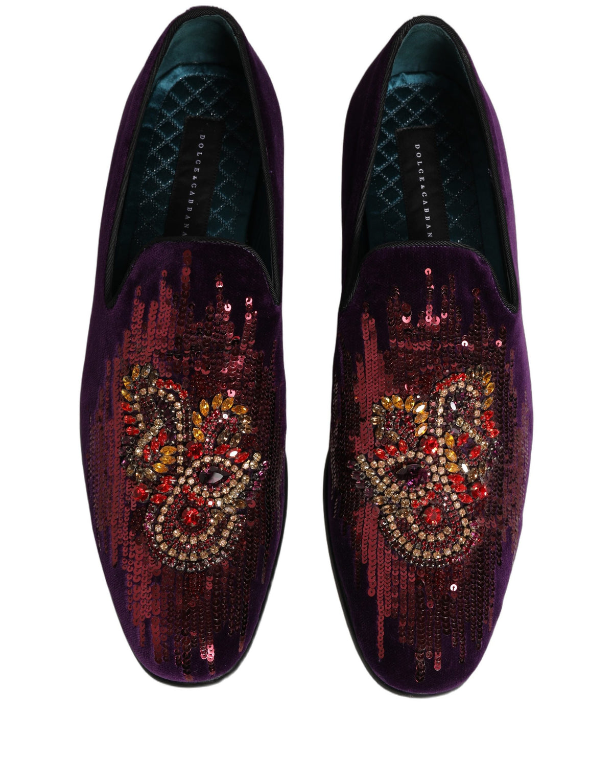 Violet Velvet Rhinestone Sequin Loafers Shoes