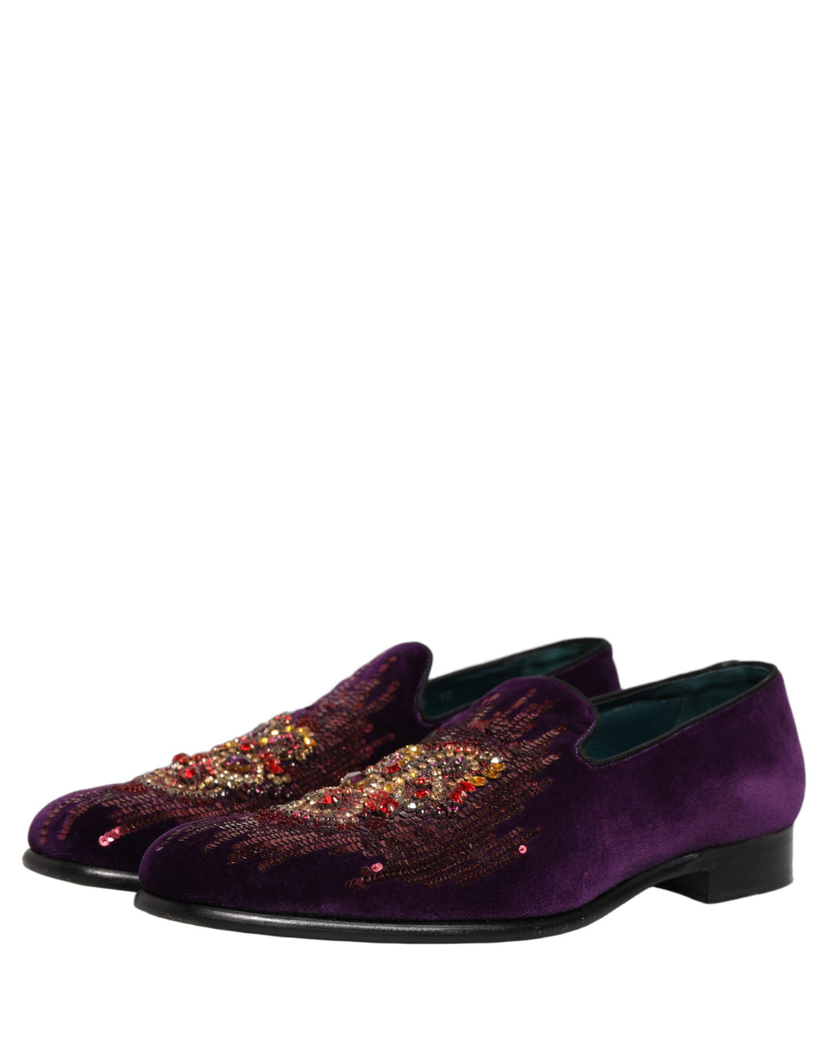 Violet Velvet Rhinestone Sequin Loafers Shoes