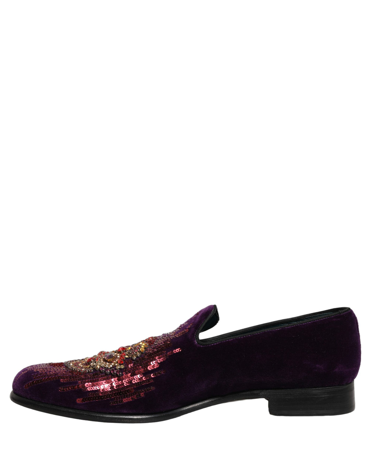 Violet Velvet Rhinestone Sequin Loafers Shoes