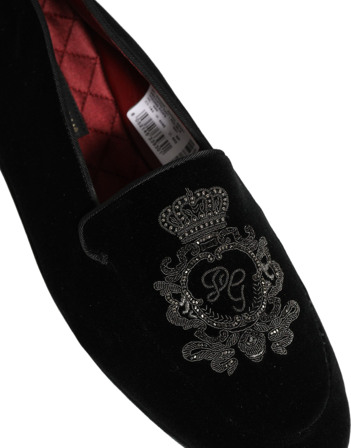 Black Velvet Crown Embroidery Loafers Shoes