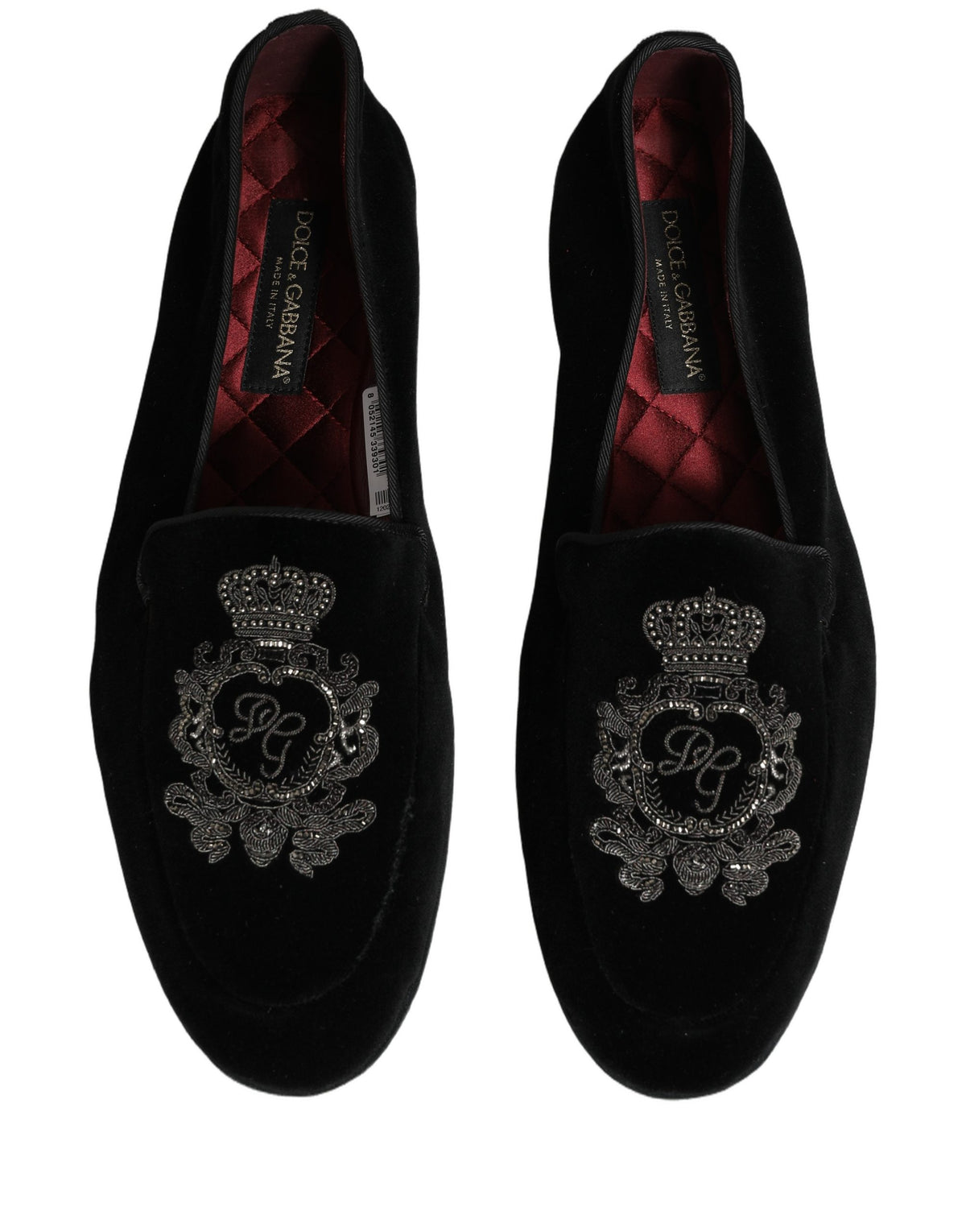 Black Velvet Crown Embroidery Loafers Shoes