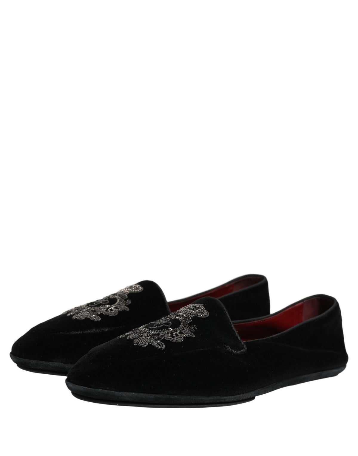 Black Velvet Crown Embroidery Loafers Shoes