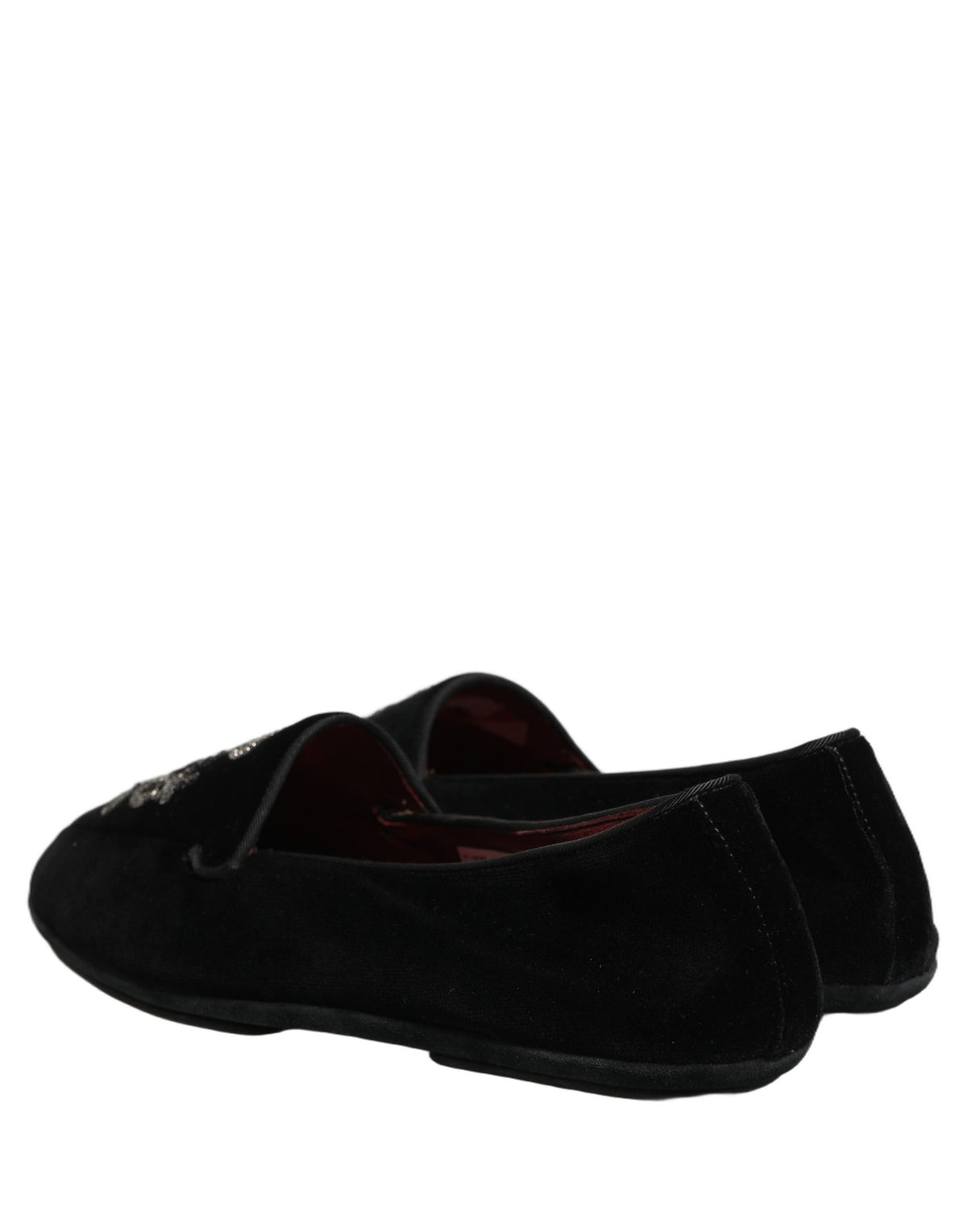 Black Velvet Crown Embroidery Loafers Shoes