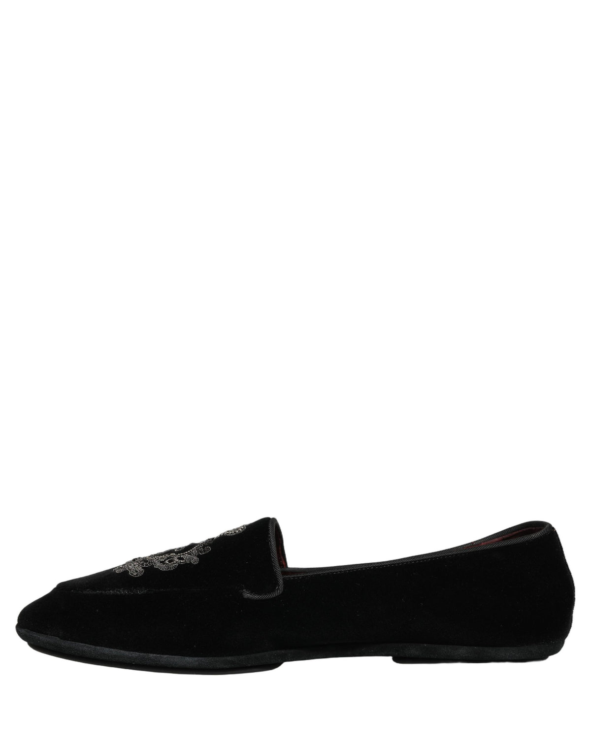 Black Velvet Crown Embroidery Loafers Shoes