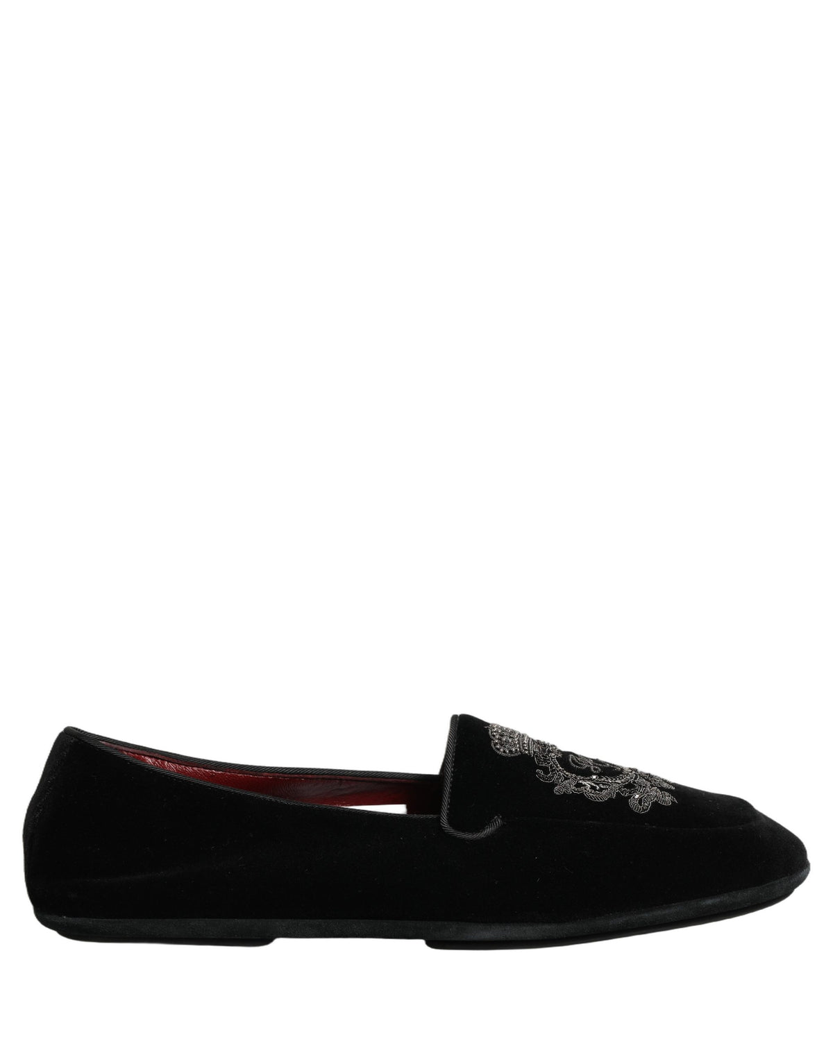 Black Velvet Crown Embroidery Loafers Shoes