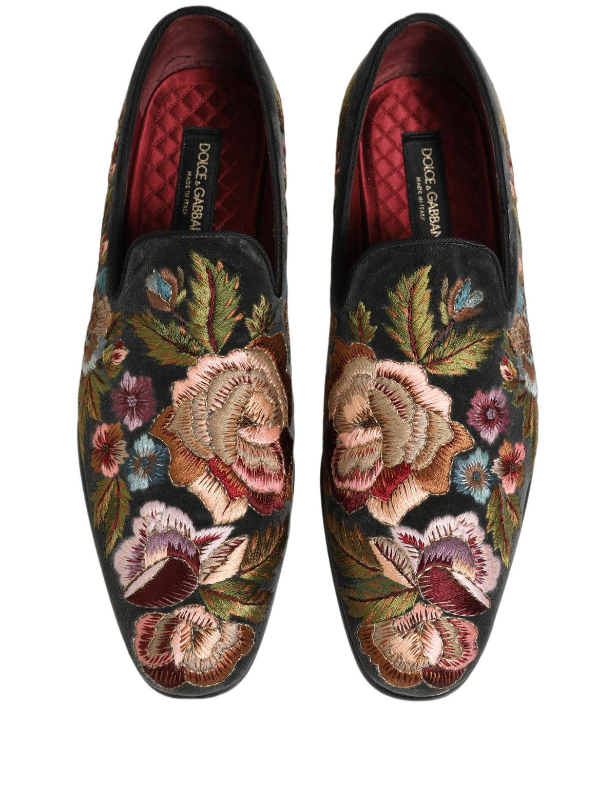 Black Velvet Floral Embroidery Loafers Shoes