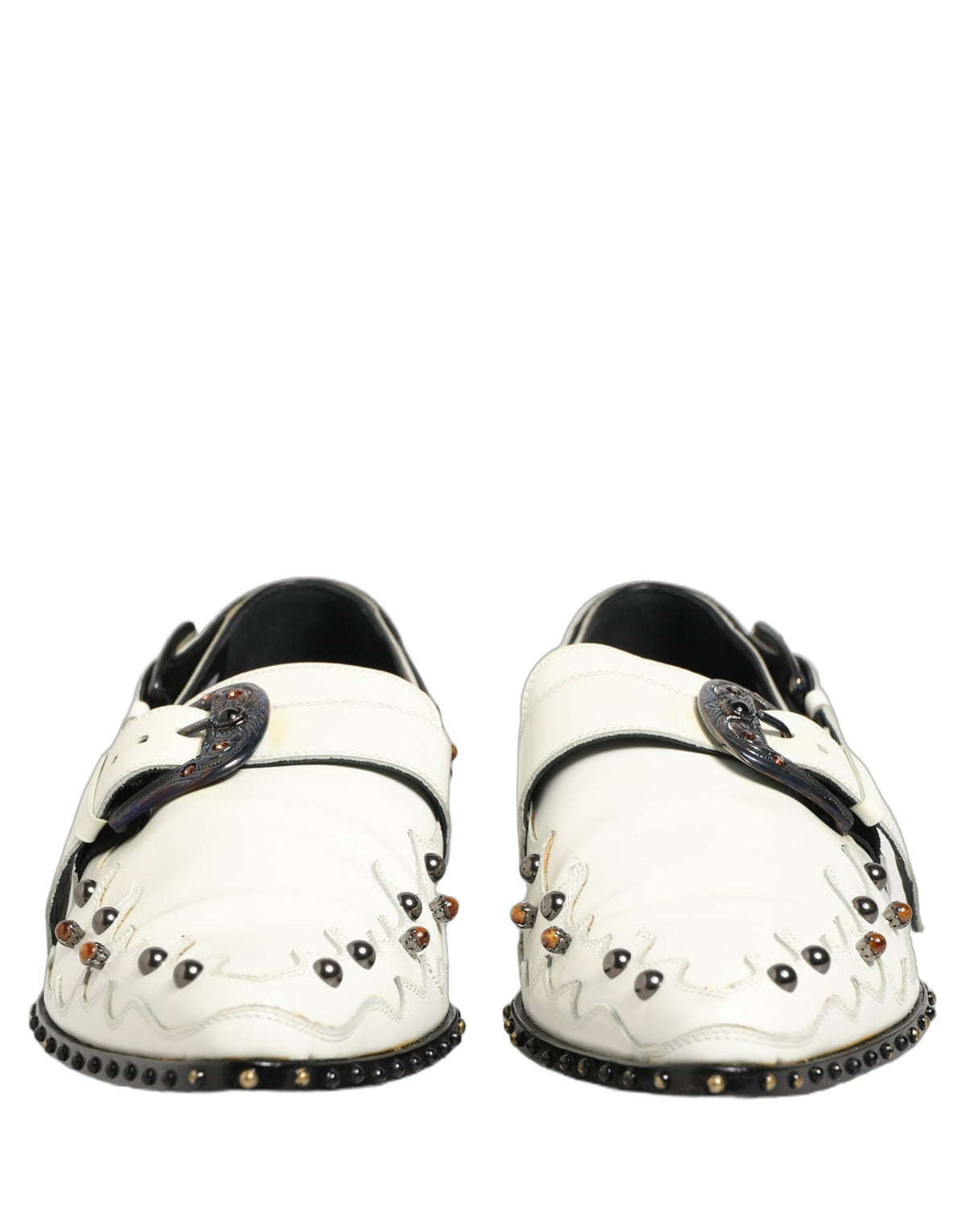 White Studded Formal Dress Monk Strap Shoes