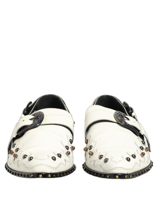 White Studded Formal Dress Monk Strap Shoes