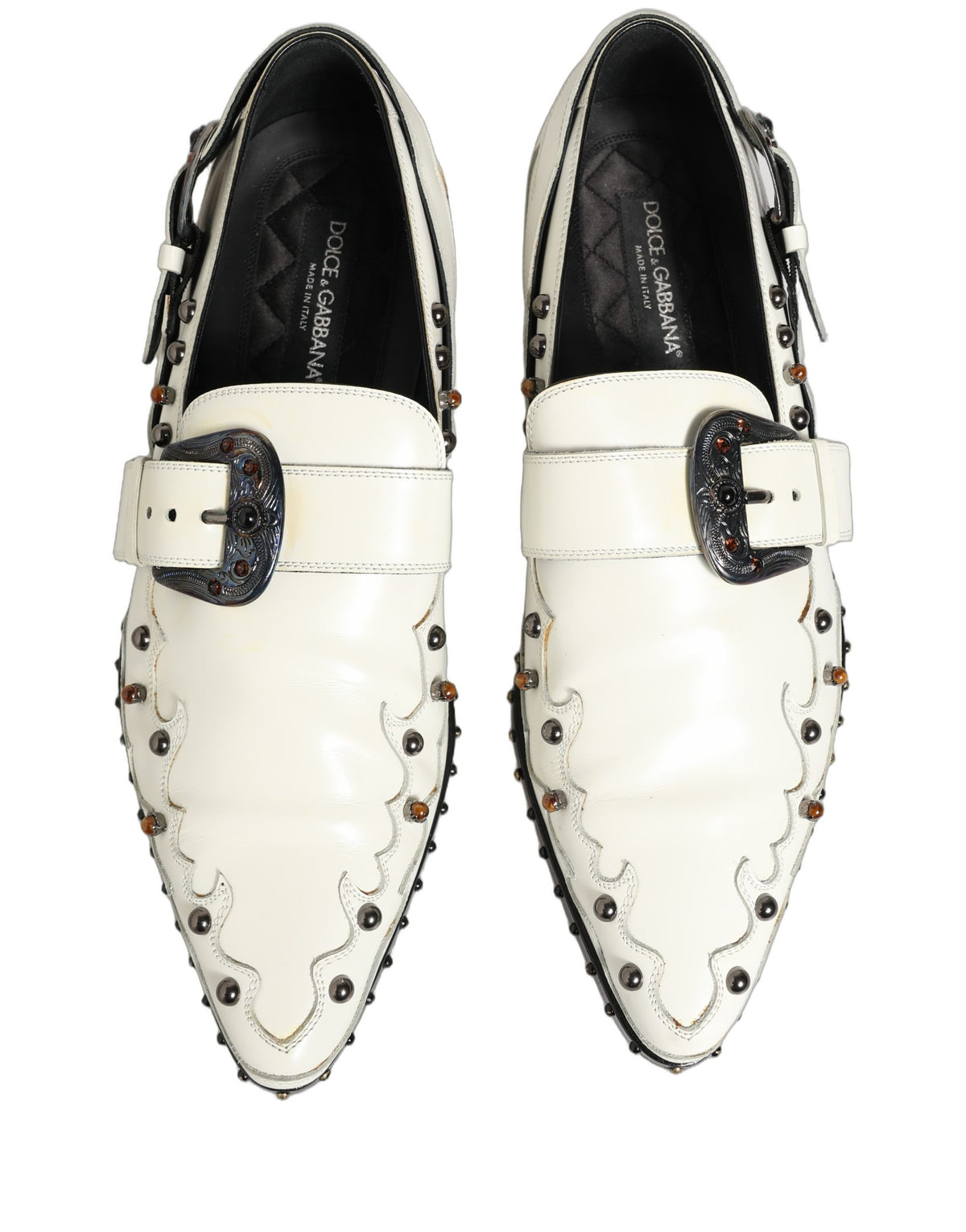 White Studded Formal Dress Monk Strap Shoes