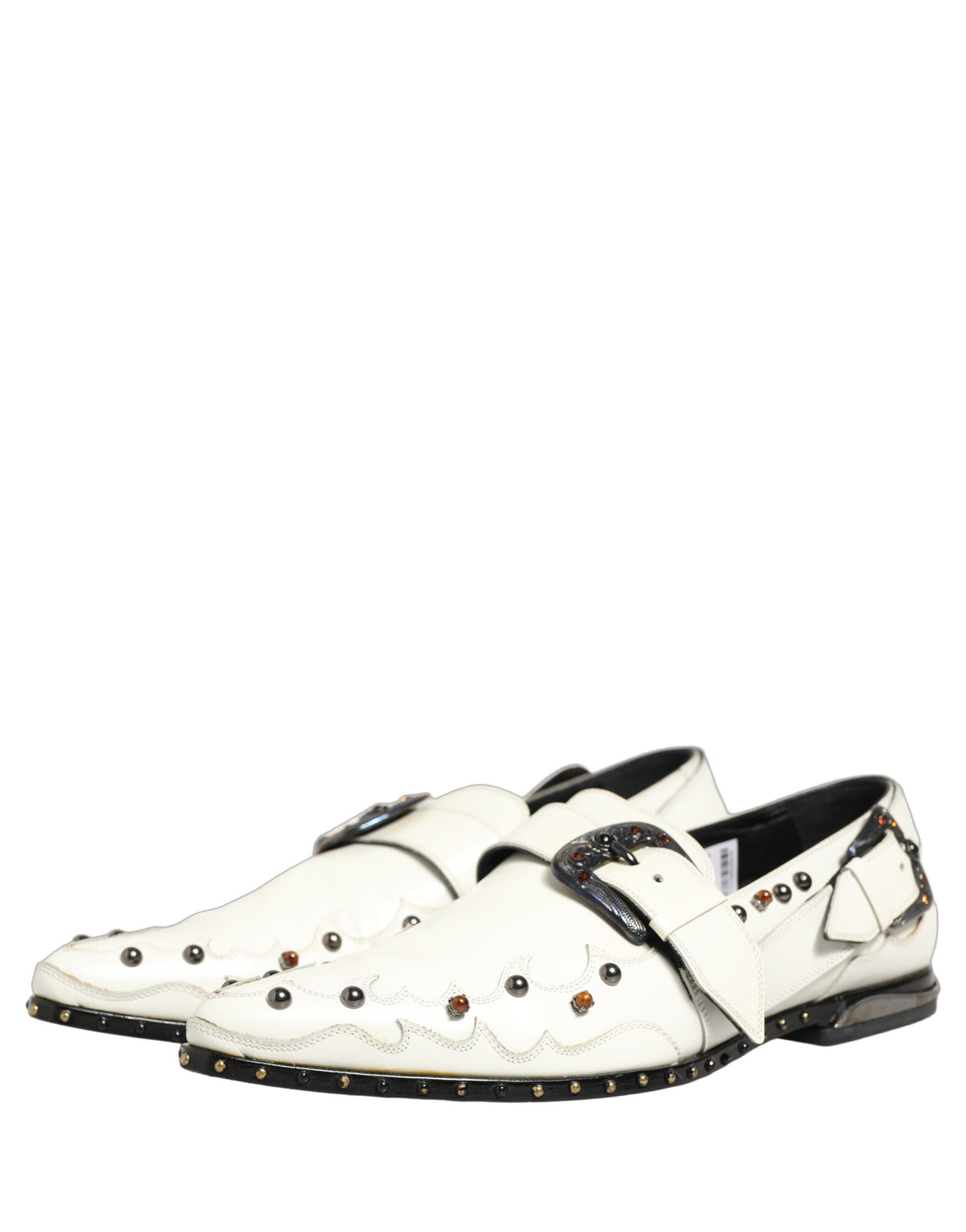 White Studded Formal Dress Monk Strap Shoes