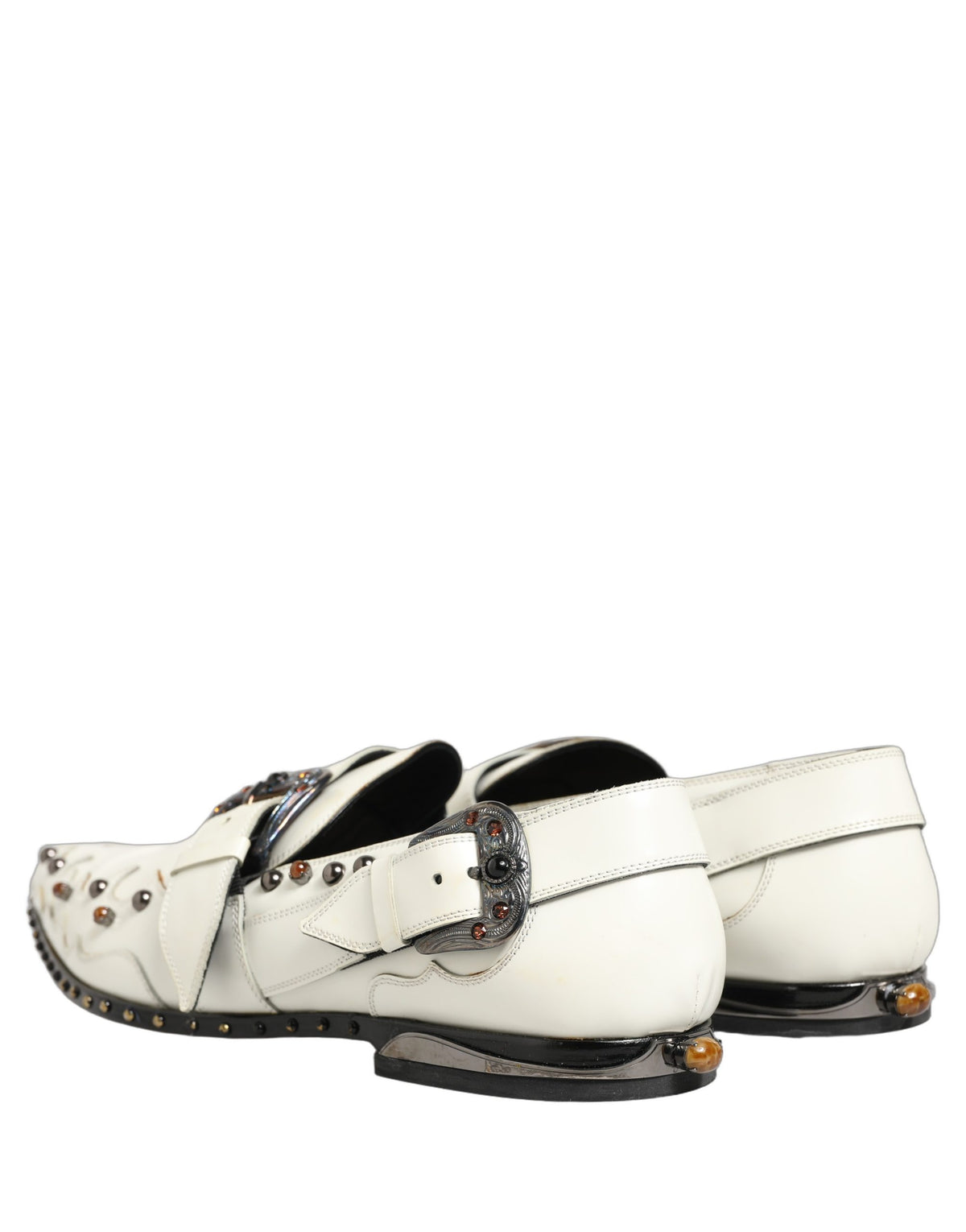 White Studded Formal Dress Monk Strap Shoes