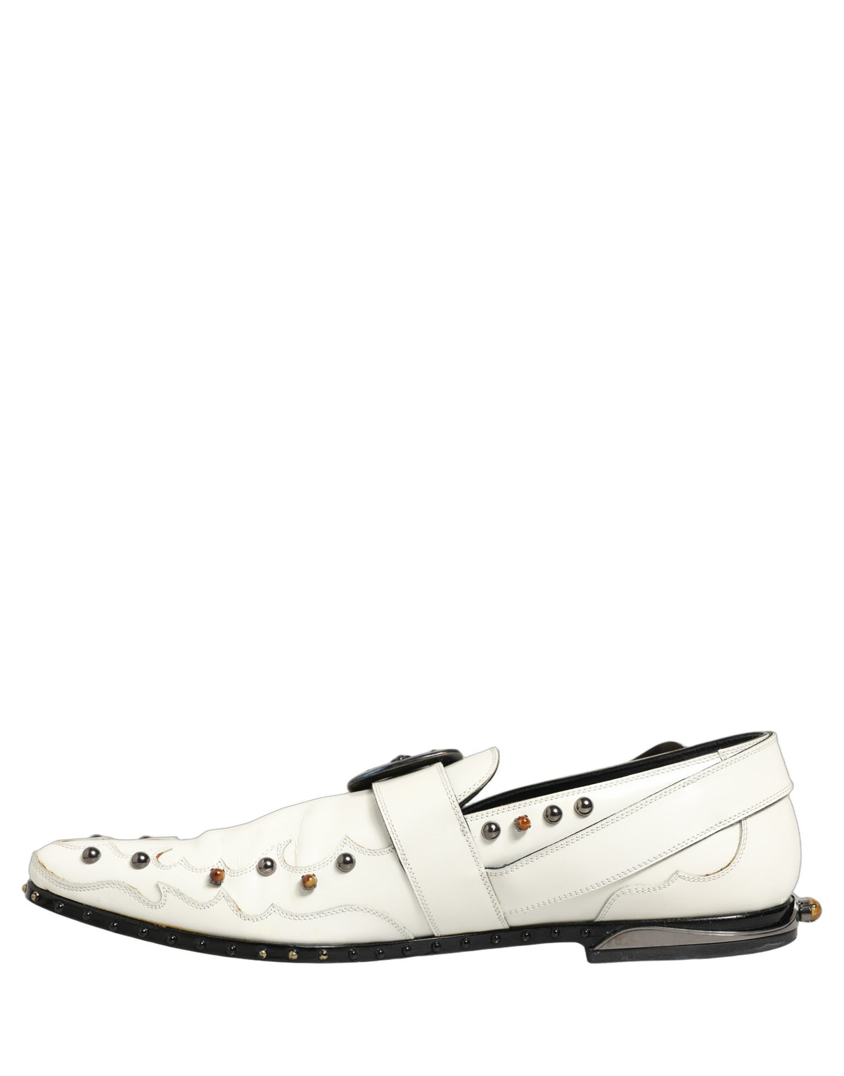 White Studded Formal Dress Monk Strap Shoes