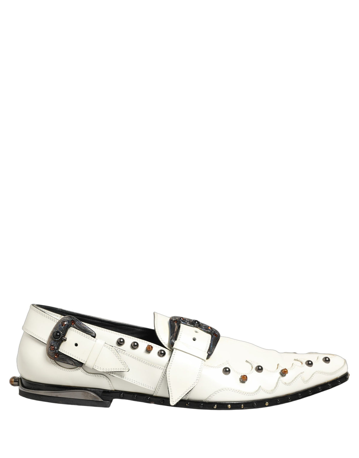 White Studded Formal Dress Monk Strap Shoes