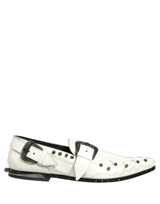 White Studded Formal Dress Monk Strap Shoes