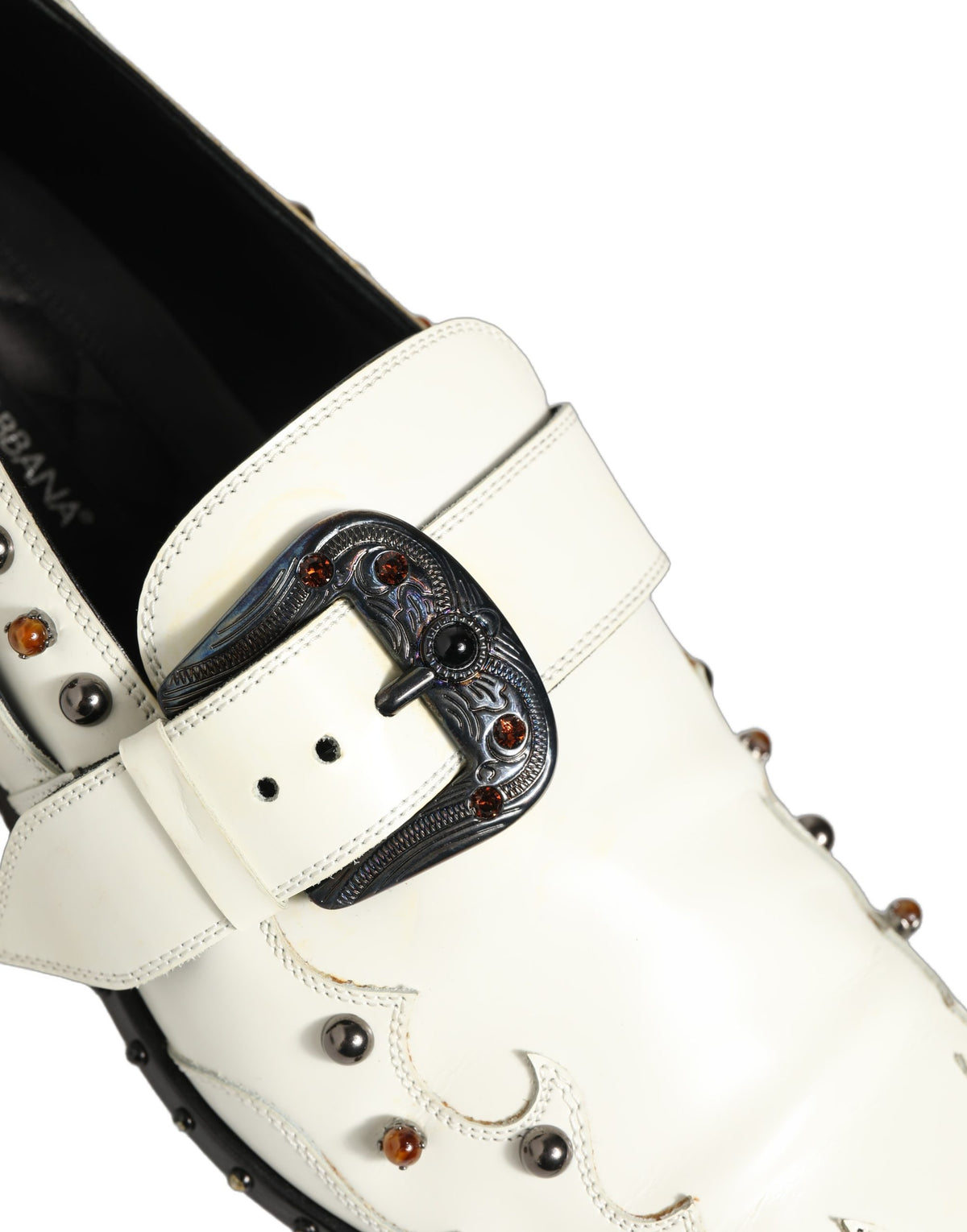 White Studded Formal Dress Monk Strap Shoes