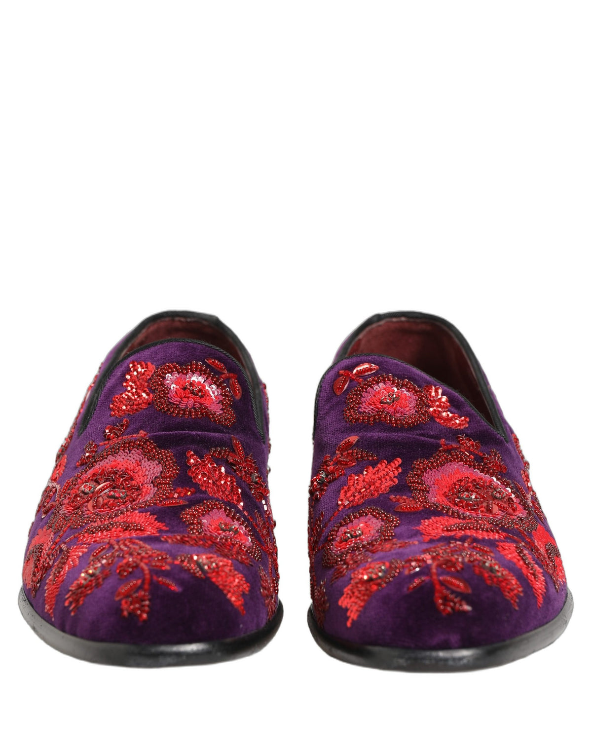Violet Red Bead Embellished Loafers Shoes