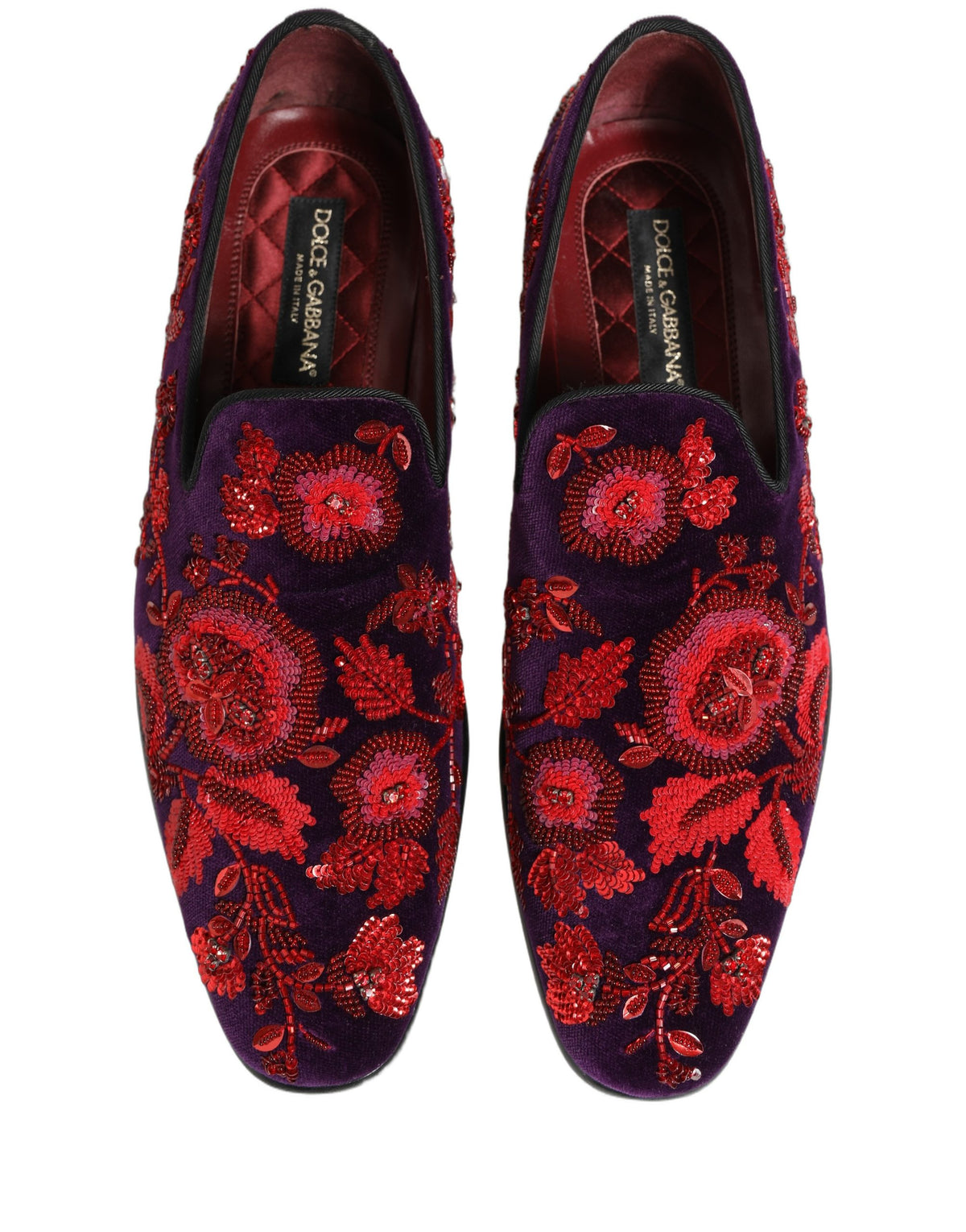 Violet Red Bead Embellished Loafers Shoes
