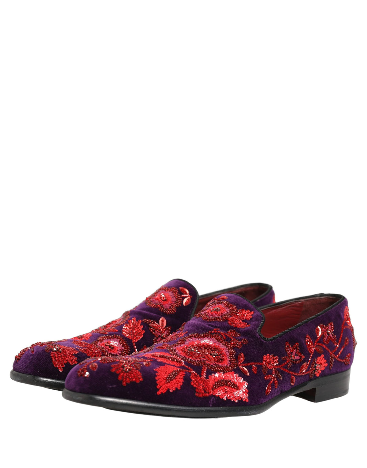Violet Red Bead Embellished Loafers Shoes
