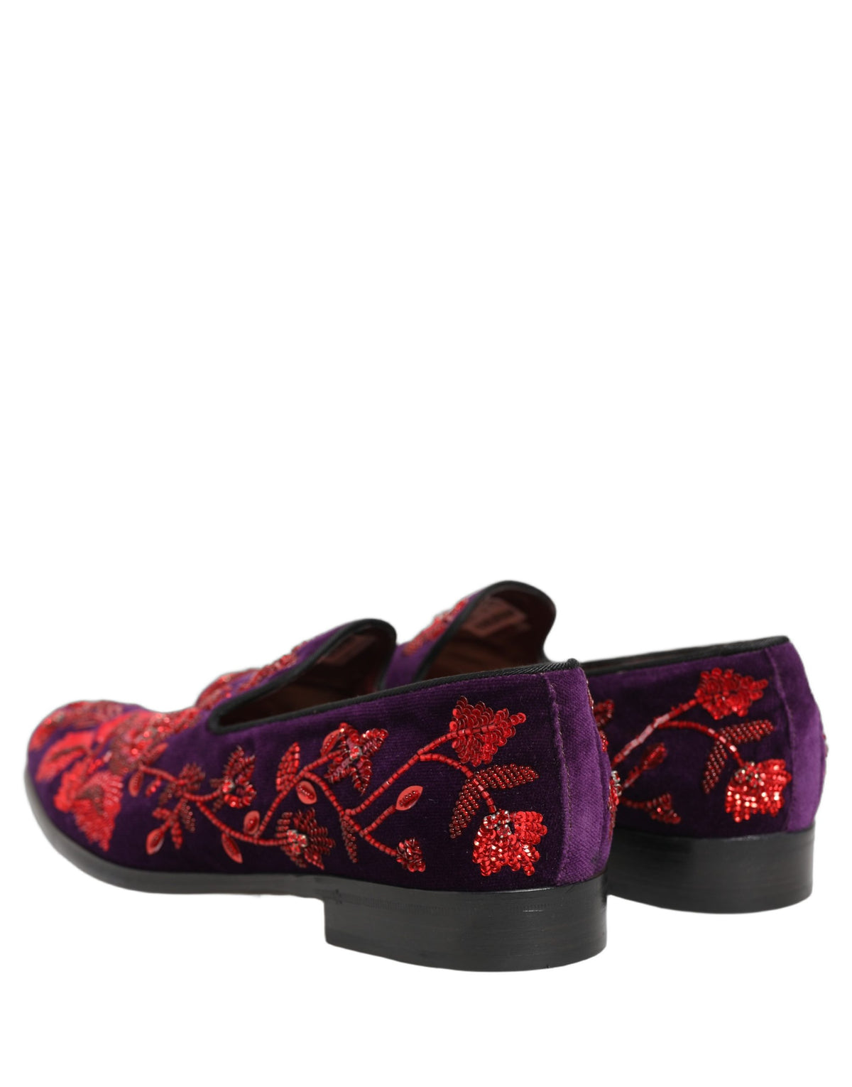 Violet Red Bead Embellished Loafers Shoes