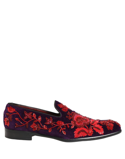 Violet Red Bead Embellished Loafers Shoes